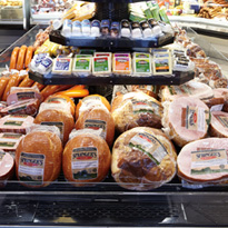 A meat case in the deli